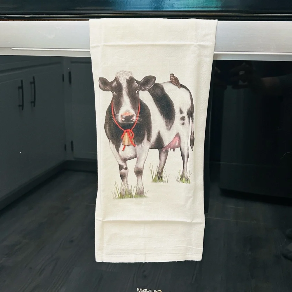 🐄 Farmhouse Holstein Cow Artisan Flour Sack Towel 100% Egyptian Cotton NWT